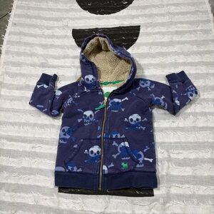 Mini Boden Boys Navy Blue Skull Full Zip Hoodie Jacket Size 2-3Y Fleece Lined